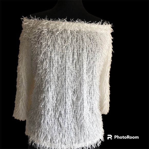 White Eyelash Fringe Party Top - Picture 2 of 7